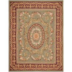 Hand-knotted French Aubusson Taupe Red Wool Rug (12' x 15')