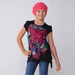 Self Esteem Girl's Glitter Butterfly Asymmetrical Top
