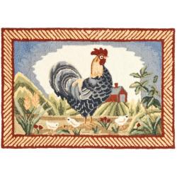 Hand-hooked Rooster Ivory/ Blue Polypropylene Rug (2' x 3')