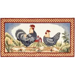 Hand-hooked Rooster Ivory/ Blue Polypropylene Rug (2'6 x 5')