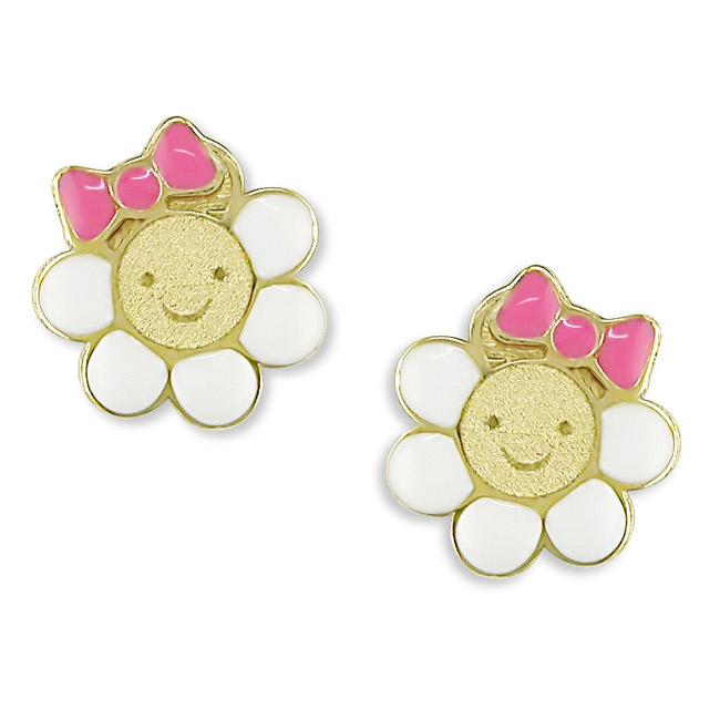 14k Yellow Gold Flower with Bow Baby Earrings