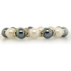 Silvertone Metal White and Grey Faux Pearl Stretch Bracelet