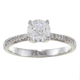 ... 14k White Gold CZ and 13ct TDW Diamond Engagement Ring (G-H, VS1-VS2