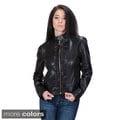 United Face Women's Ruffle Front Leather Scuba Jacket