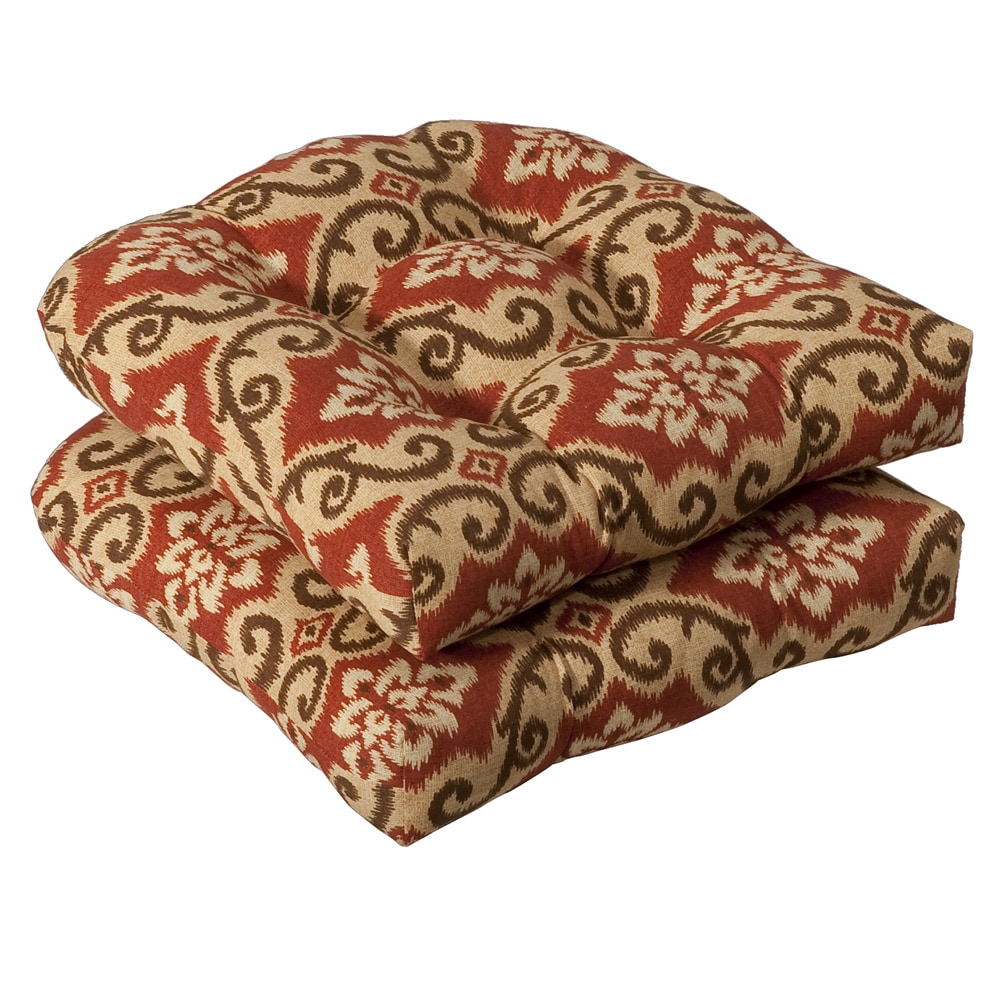 Pillow Perfect Outdoor Red/ Tan Damask Seat Cushions (Set of 2