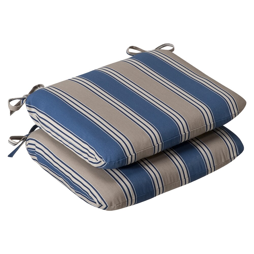 Pillow Perfect Outdoor Blue/ Tan Striped Round Seat Cushions (Set of 2)