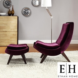 ETHAN HOME Albury Plum Velvet Lounging Chair with Ottoman