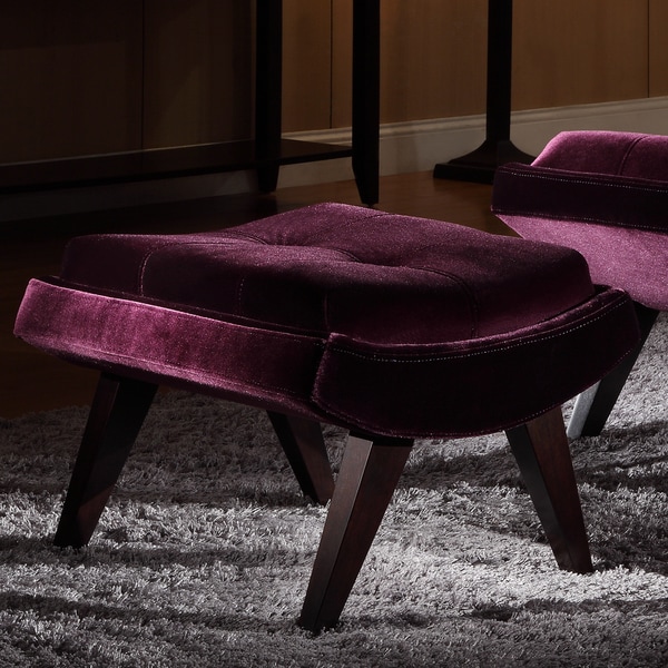 Purple Velvet Lounge Chair Ottoman Set Curved Stylish Luxury Tuft Soft