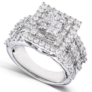 Annello 14k White Gold 2ct TDW Princess-cut Pave Diamond Ring (H-I, I2-I3)