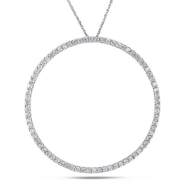 ... 14k White Gold 12ct Tdw Floating Diamond Linear Circle Necklace (i J