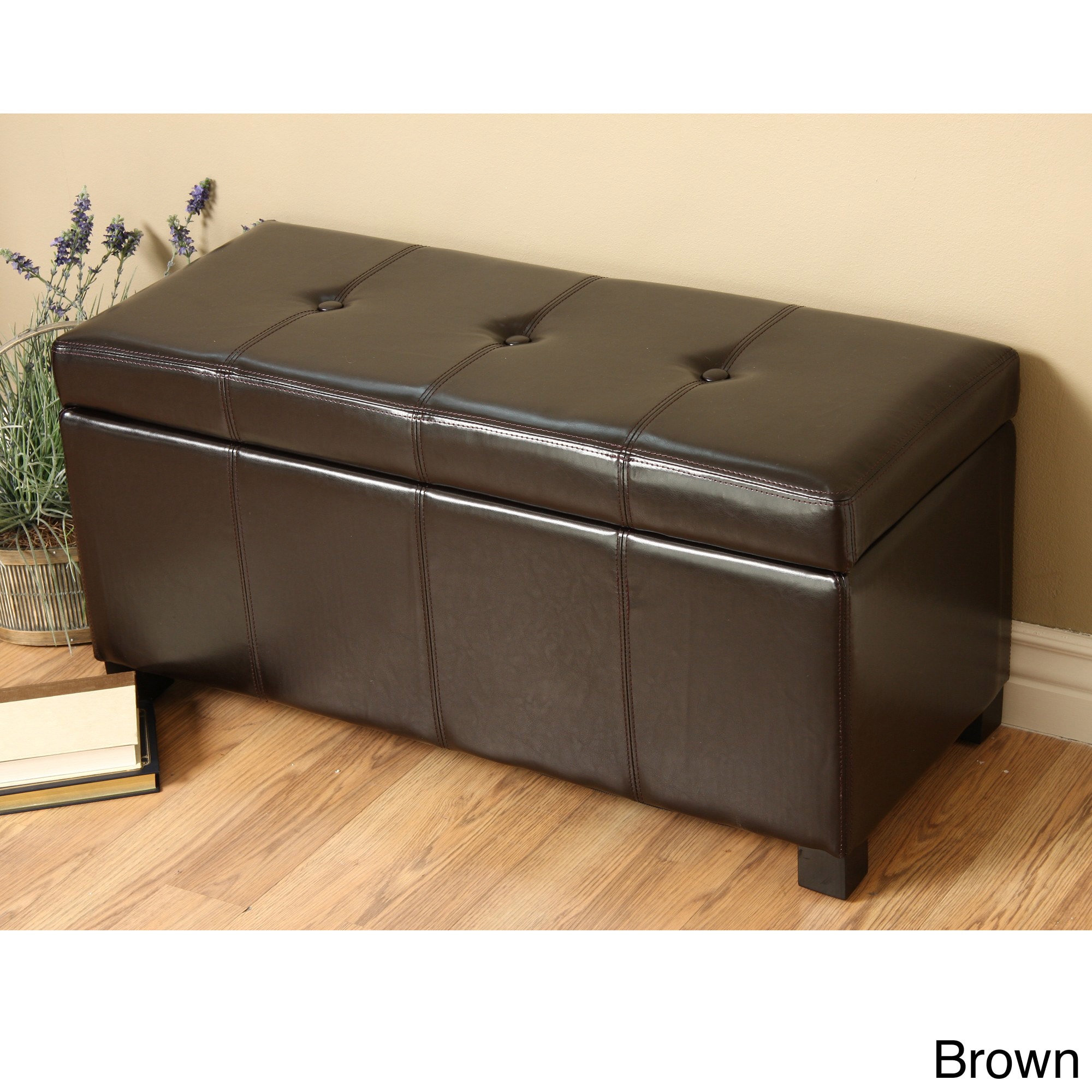 New Modern Faux Leather Storage Bench Living Room Accent Furniture 