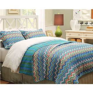 Blue ZigZag Twin-size 2-piece Quilt Set