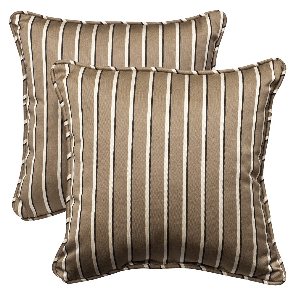 Pillow Perfect Outdoor Brown/Beige Striped Toss Pillows with Sunbrella