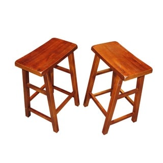 Handmade 24-inch Oriental Walnut Wood Saddle Seat Stools (Set of 2) (China)