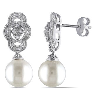Miadora Sterling Silver FW Pearl and Diamond Accent Dangle Earrings (G-H, I3)