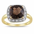 Miadora 10k Yellow Gold 3ct TGW Smokey Quartz 1/10ct TDW Diamond Ring (G-H, I2-3)