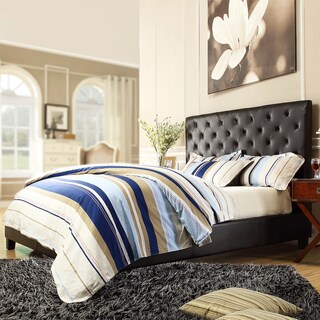 TRIBECCA HOME Sophie Dark Brown Vinyl Tufted King-size Platform Bed