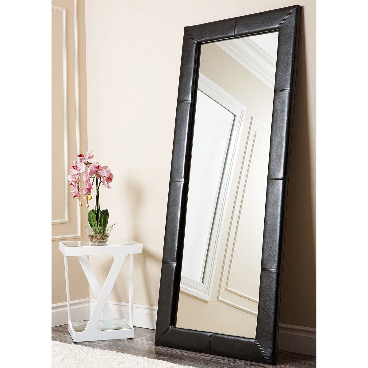 abbyson living delano black leather floor mirror overstock shopping great deals on abbyson abbyson living delano black leather floor mirror overstock shopping great deals on abbyson