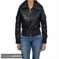 Knoles & Carter Women's Plus Size Leather Smocked Perforated Cropped Jacket