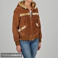 Knoles & Carter Women's Suede Sherpa Trimmed Hooded Bomber Jacket