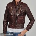 Knoles & Carter Women's ZigZag Placket Pleated Leather Jacket