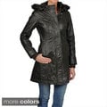 Knoles & Carter Women's 7/8-length Faux Fur Trimmed Hooded Leather Jacket