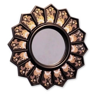 Buy Cheap Cedar Wood Glass 'Black Sunflower Fan' Mirror (Peru)