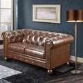 Mocha Tufted Leather Loveseat with Nailheads