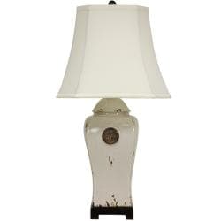 (>_<)  Crackle Ivory Glaze Medallion Porcelain Vase Lamp (China)
