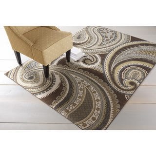 Meticulously Woven Contemporary Brown/Green Paisley Floral Folkestone Rug (5'3X7'6)