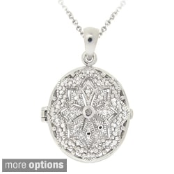 DB Designs Rhodiumplated Diamond Accent Star Design Oval Locket Necklace