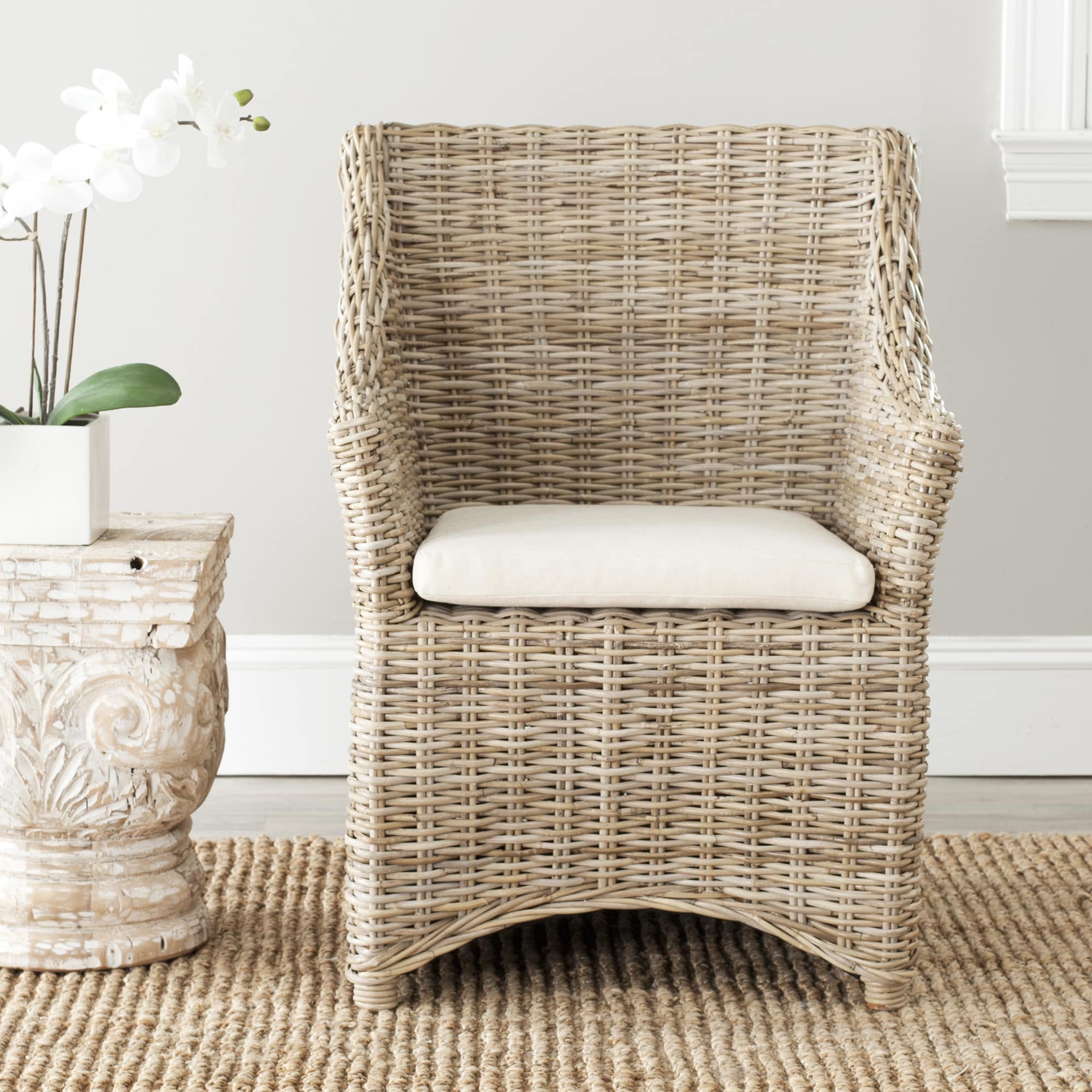 Safavieh St Thomas Indoor Wicker Washed-out Brown Wing Back Arm Chair