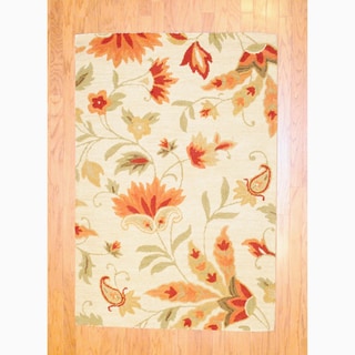 Indo Hand-tufted Floral Beige/ Red Wool Rug (4' x 6')