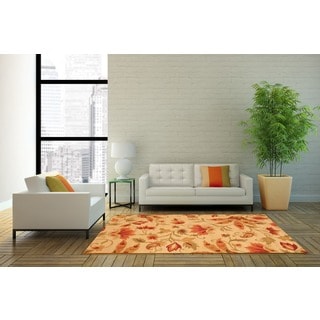 Indo Hand-tufted Floral Beige/ Red Wool Rug (4' x 6')