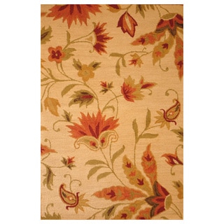 Indo Hand-tufted Beige Floral Wool Rug (5' x 8')