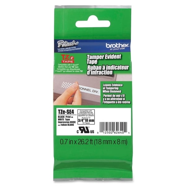 Brother TZESE4 Black on White Security Lettering Tape