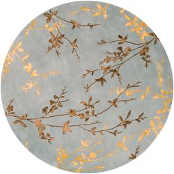 (_ _ ) Hand-tufted Julian Gray Floral Wool Rug (8' Round)