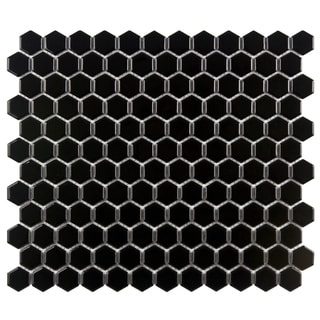 Best Shopping SomerTile Victorian Hex 1-in Black Porcelain Mosaic Tile (Pack of 10)