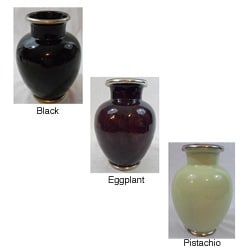 Handcrafted Nine-inch Ceramic Vase with Silver Trim (Morocco)