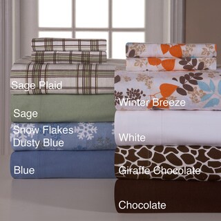 Solid and Print Heavyweight 100-percent Cotton Flannel Sheet Set