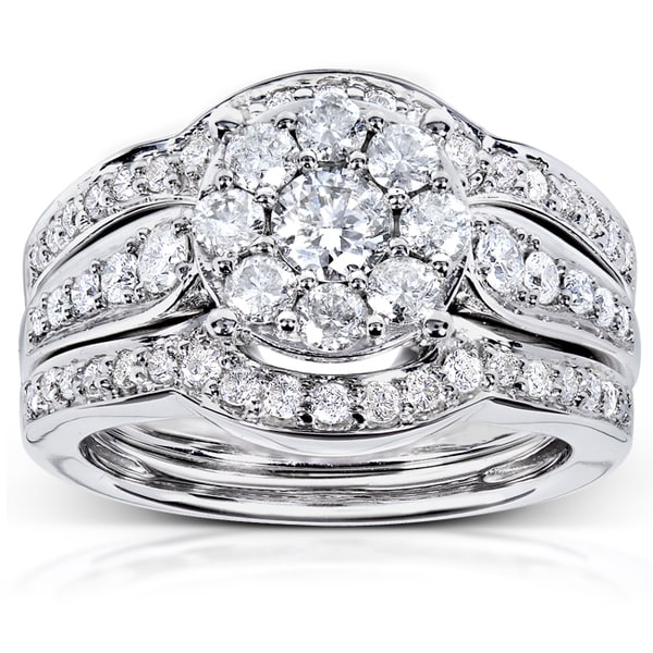 Annello 14k White Gold 1ct TDW 3piece Diamond Bridal Rings Set HI 