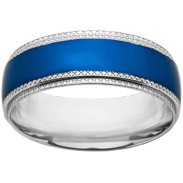 Blueplated Stainless Steel Men's Ridged Edge Wedding Band Overstock