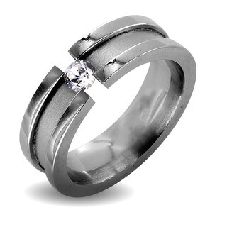 Polished Stainless Steel with Brushed Center and Crystal Stone