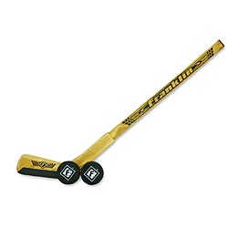 Yellow Plastic Electronic Talking Hockey Set with Stick and Two Pucks-Image