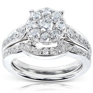 Annello 14k White Gold 7/8ct TDW Diamond Bridal Rings Set (H-I, I1-I2)