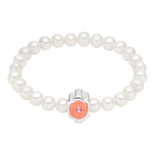 Pearlyta 25-pearl Charm-centered Enamel Flower Girl Baby Stretch Bracelet 4 - 5 mm