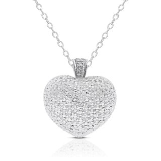 Finesque Silver Overlay Diamond Accent Heart Necklace
