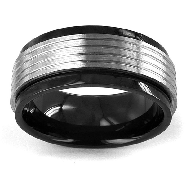 Two-tone Stainless Steel Grooved Spinner Ring - Overstock™ Shopping