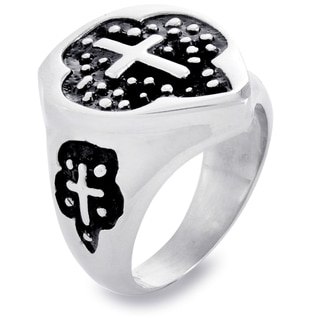 Stainless Steel Polished Black Resin Cross Design Ring
