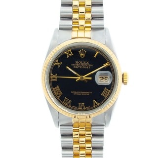 Pre-owned Rolex Men's Datejust Two-tone Black Roman Dial Watch